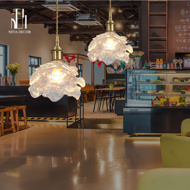 Đèn Thả Hoa Thủy Tinh Cánh Xếp Bắc Âu - Ảnh 2
