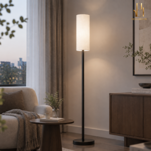 Đèn cây chao vải trụ Retro