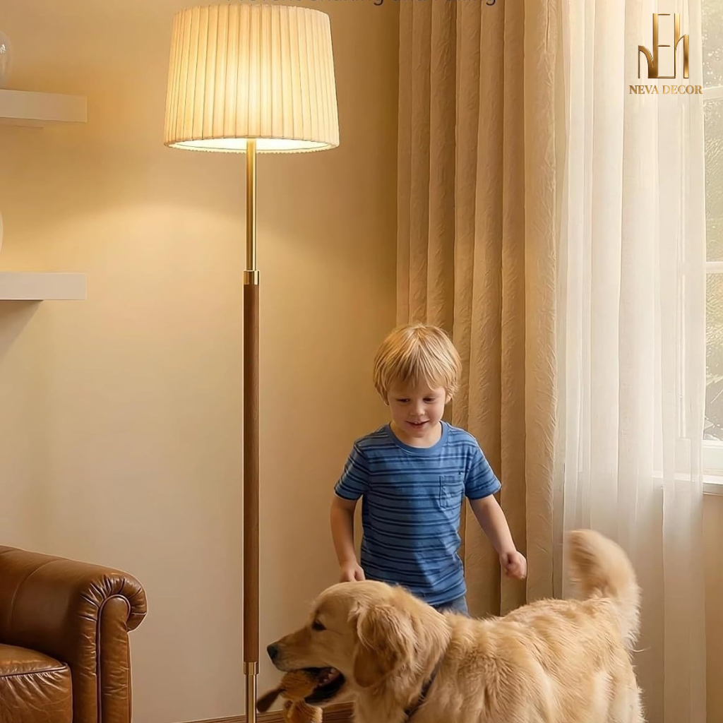 Đèn Cây Chao Vải Elegant Gold – Floor Lamp
